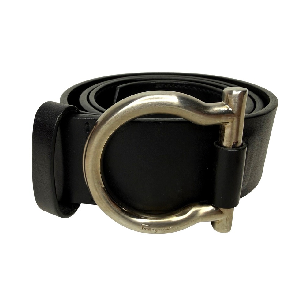 Salvatore Ferragamo Mens Black Leather Gancini Buckle Belt Size 36 CI-67 4528